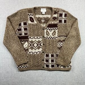 VTG Christopher Banks Hand‎ Embroidered Cardigan Sweater Small Brown Patchwork